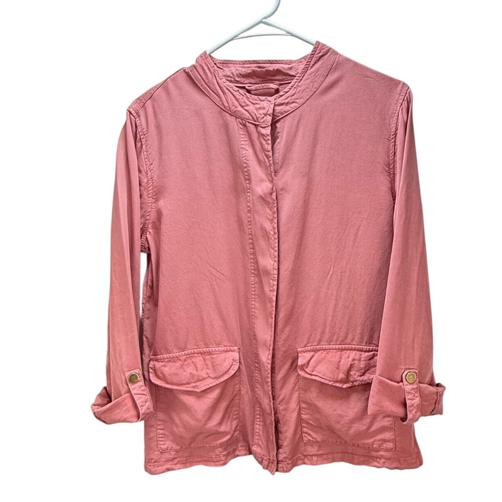 Sanctuary Utility Jacket L Pink Lyocell Snap Front Roll Tab Sleeve Soft Layering